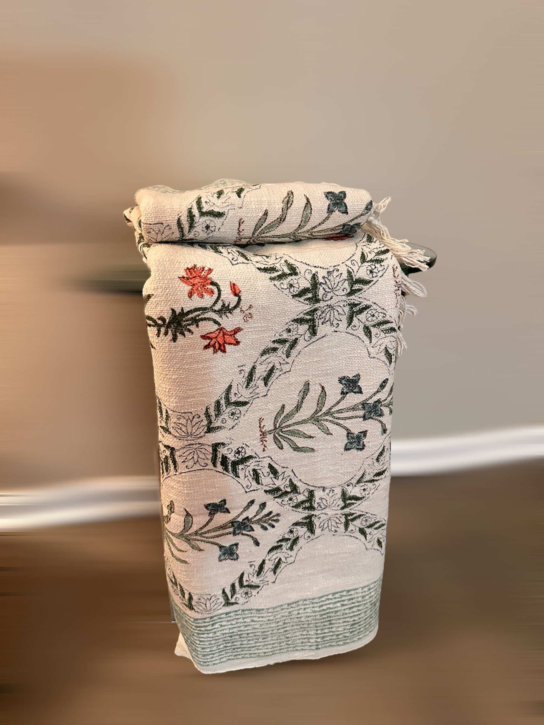 Handmade Bohemian Cotton Throw Blanket, Indian Block Print Hand Loomed