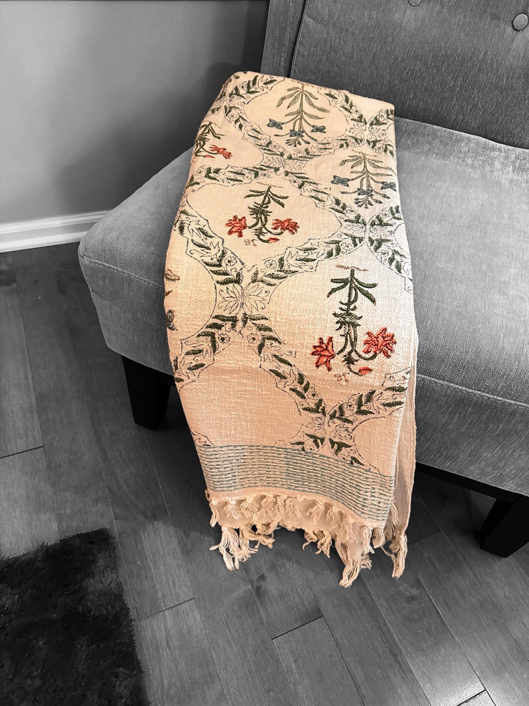 Handmade Bohemian Cotton Throw Blanket, Indian Block Print Hand Loomed