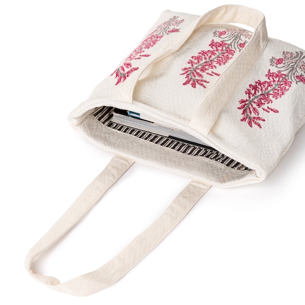 Indian Blockprint Tote Bag, Handle Bag, Handmade Comfortable Book Bag, Laptop Bag, College Bag, Self Weaved, Patterned, Holiday gift