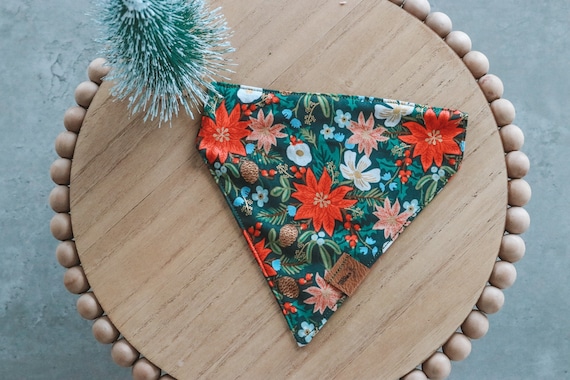 Christmas Poinsettias in Red | Over the Collar Slip-Through Dog Bandana | Fresh Daisies Dogs
