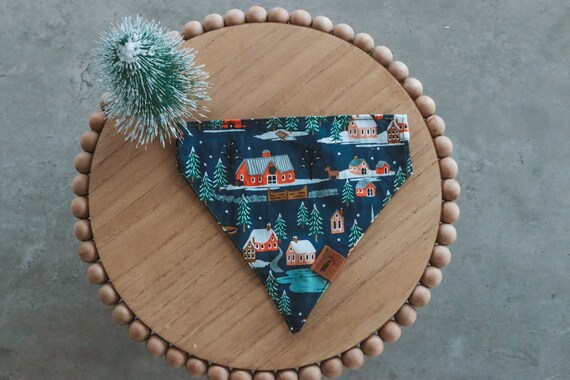 Christmas Village in Blue | Over the Collar Slip-Through Dog Bandana | Fresh Daisies Dogs