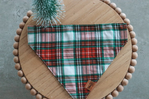 Christmas Plaid Pajamas | Over the Collar Slip-Through Dog Bandana | Fresh Daisies Dogs