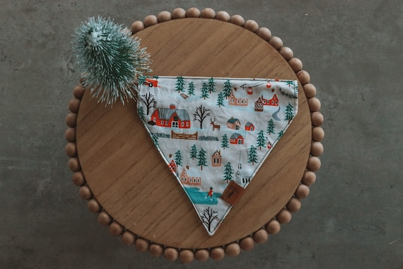 Christmas Village in Off-White Cream | Over the Collar Slip-Through Dog Bandana | Fresh Daisies Dogs