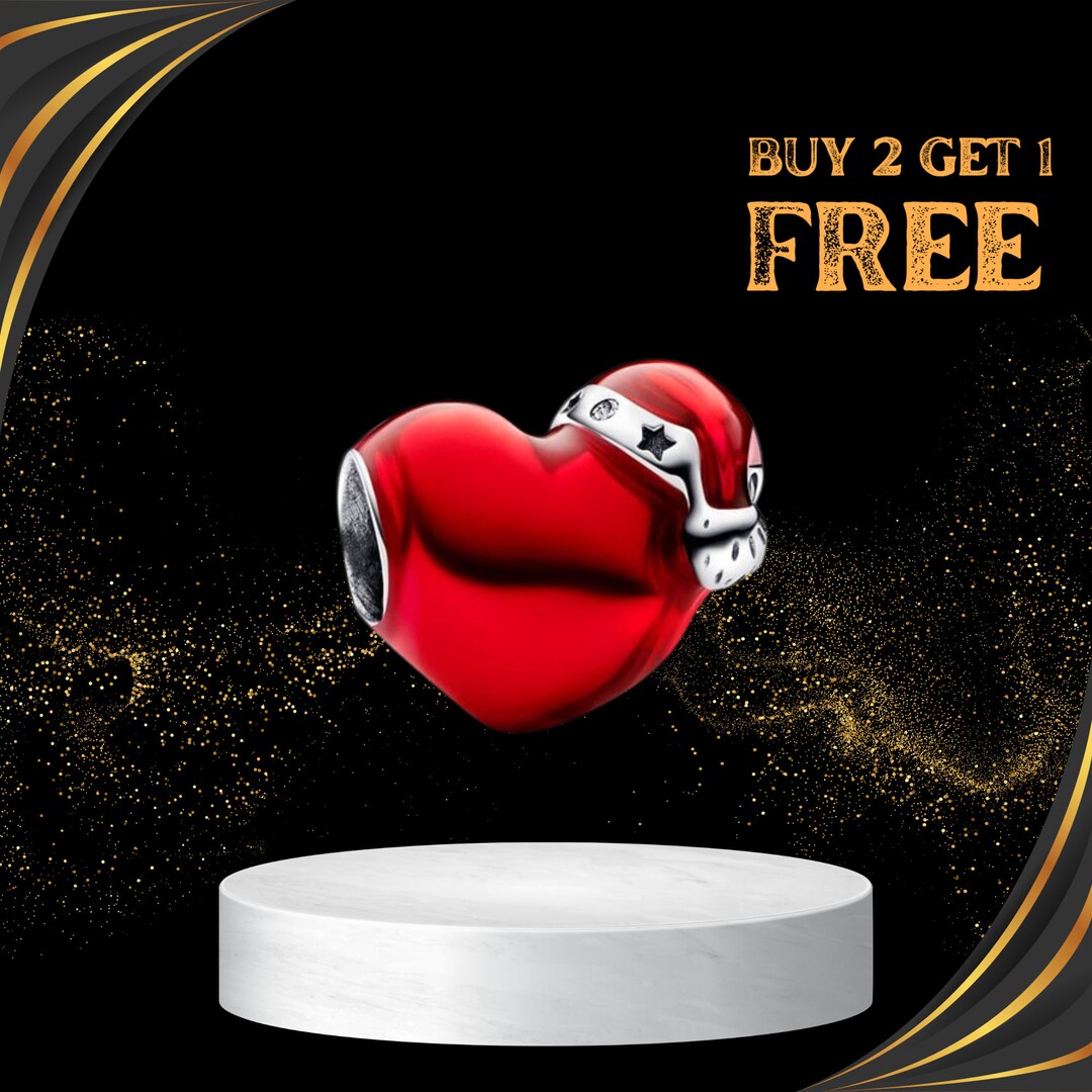 Metallic Red Christmas Heart Charm Ideal for Pandora Etsy