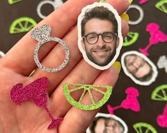 Coriandoli personalizzati per il viso dello sposo, decorazioni per l'addio al nubilato, adesivi personalizzati per lo sposo, decorazioni per l'addio al nubilato, coriandoli glitterati da tavolo