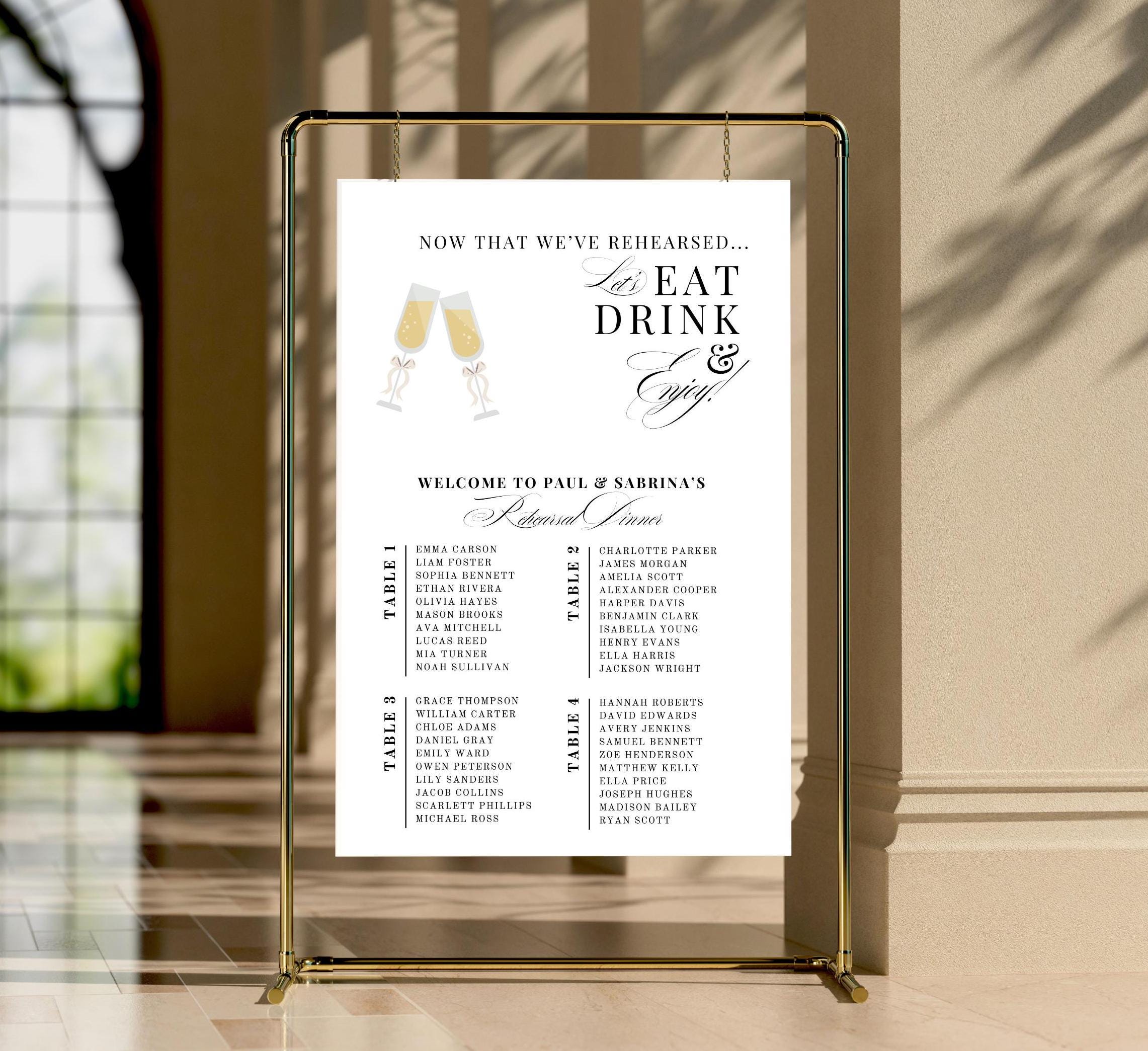 Rehearsal Dinner Seating Chart Template Elegant Wedding Sign