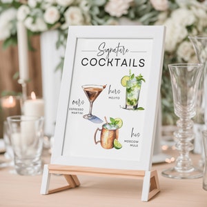 Signature Cocktail Sign Template: His & Hers Wedding Bar Menu (Digital Download)