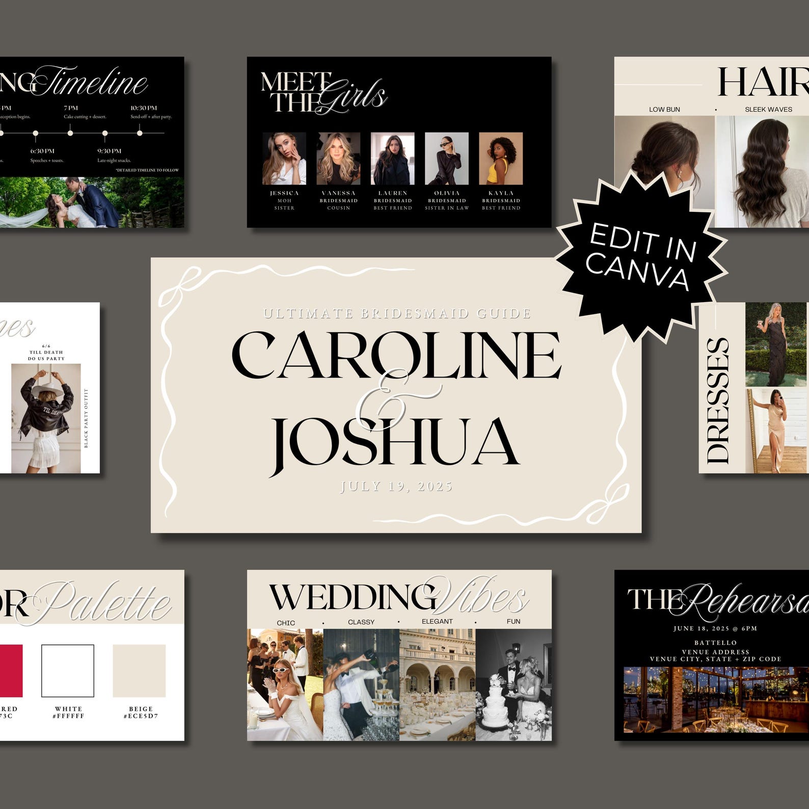Editable Bridesmaid Guide Canva Template Wedding Planner (digital