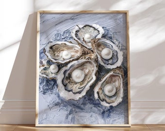 Oyster Shell Painting, Abstract Coastal Art Print, UNFRAMED poster kitchen, living room decor, bar card art