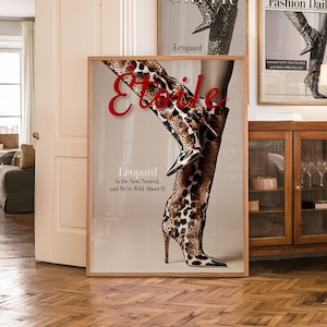 Trendy Newspaper Print Vintage Leopard Boots Poster Retro Bar Cart Magazine Cover Aesthetic Preppy Dorm Decor y2k Instant Digital Download