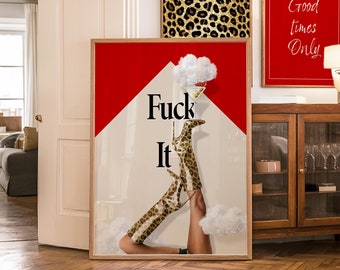 Trendy Leopard Boots Martini Print, Funny Surreal wall Art cool UNFRAMED poster