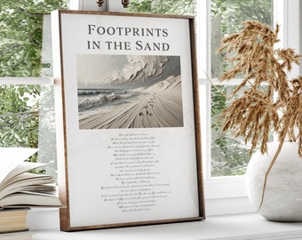 Footprints in the Sand Poem - Christian Wall Art Print - Prayer Art for Home, Gift, Religious Prayer Poster - Biblical Inspirational Quote