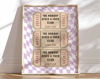 Funny Vintage Ticket Club Print, Rude Home Decor (UNFRAMED) ticket stub art, retro wall art