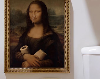 mona lisa toilet art Funny Bathroom Wall Art, Toilet Humour Gift for Artist, Funny Bathroom Print, Clothespin, Bathroom Humor, Restroom Gift