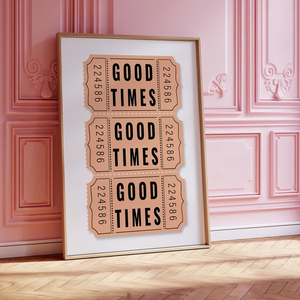 Retro Good Times Tickets Peach Fuzz, Vintage Style Print, Aesthetic Trendy Printable poster maximalist wall art, digital download, coquette