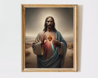 Sacred Heart of Jesus Print, Traditionelle christliche Kunst UNGERAHMT Poster