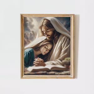 Jesus praying with Woman Christian wall Art Jesus Heals Woman girl Portrait, LDS Art, Bible Painting, Christ Download Prints always with you