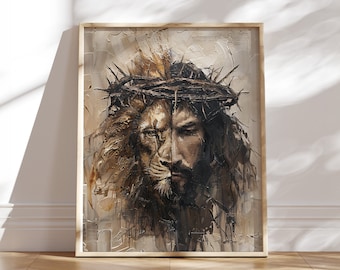 lion of Judah printable Jesus Traditional Christian wall art Jesus painting modern Print DIGITAL lds art digital print bible verse Artwork