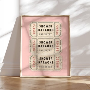 Shower Karaoke Ticket Print Bathroom Retro Pink Cream Aesthetic Shower Singing Funny Wall Art Vintage Trendy Home Decor Digital Download art