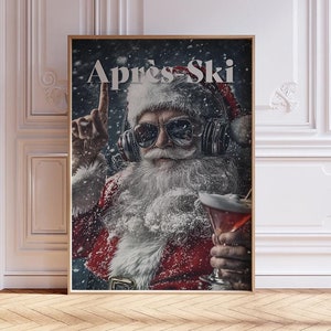 retro après-ski muurkunst print kerstman kerstposter grappige preppy trendy y2k poster funky esthetische print voor appartement winter skiën