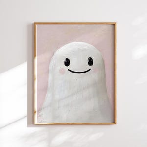 Halloween pink Ghost for Girls Bedroom Trendy pastel Pink wall art print cute ghost Digital poster for nursery, kids room girly playroom