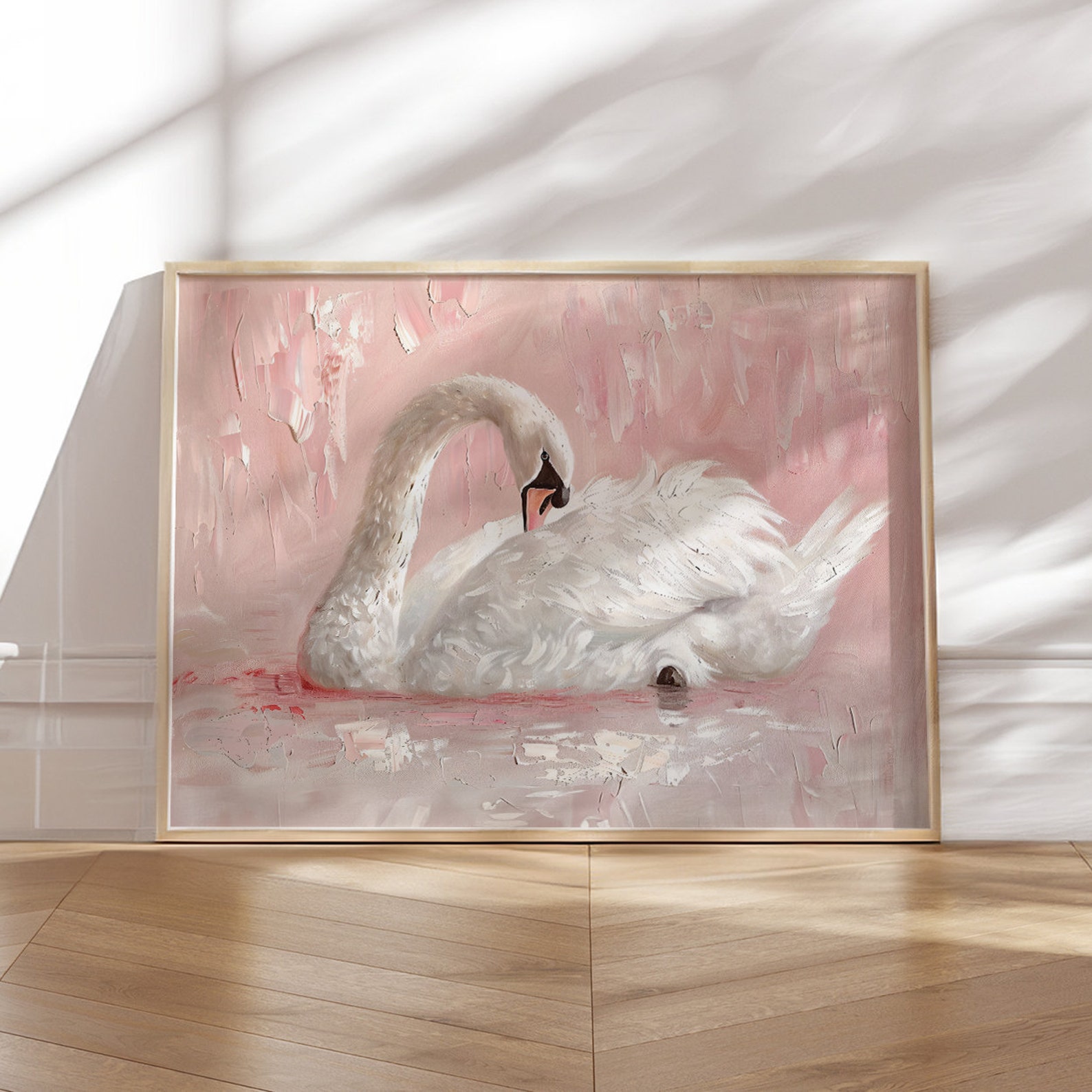Blush Pink Swan Painting Print, Vintage Coquette Wall Art (UNFRAMED ...