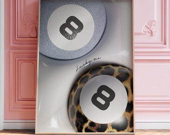 8 Ball Leopard Print Wall Art, Retro Y2K Aesthetic UNFRAMED trendy cool poster