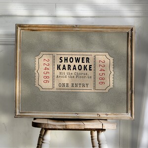 Shower Karaoke Ticket Print for Bathroom Funny Wall Art boho green neutral Aesthetic for Shower Singing Vintage Trendy Decor Digital poster
