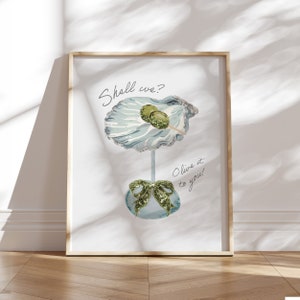 funny Cocktail poster lime cream coquette bow Seashell Dirty Martini Print Bar Cart wall Art, Shell we? olive at you! preppy Beach decor