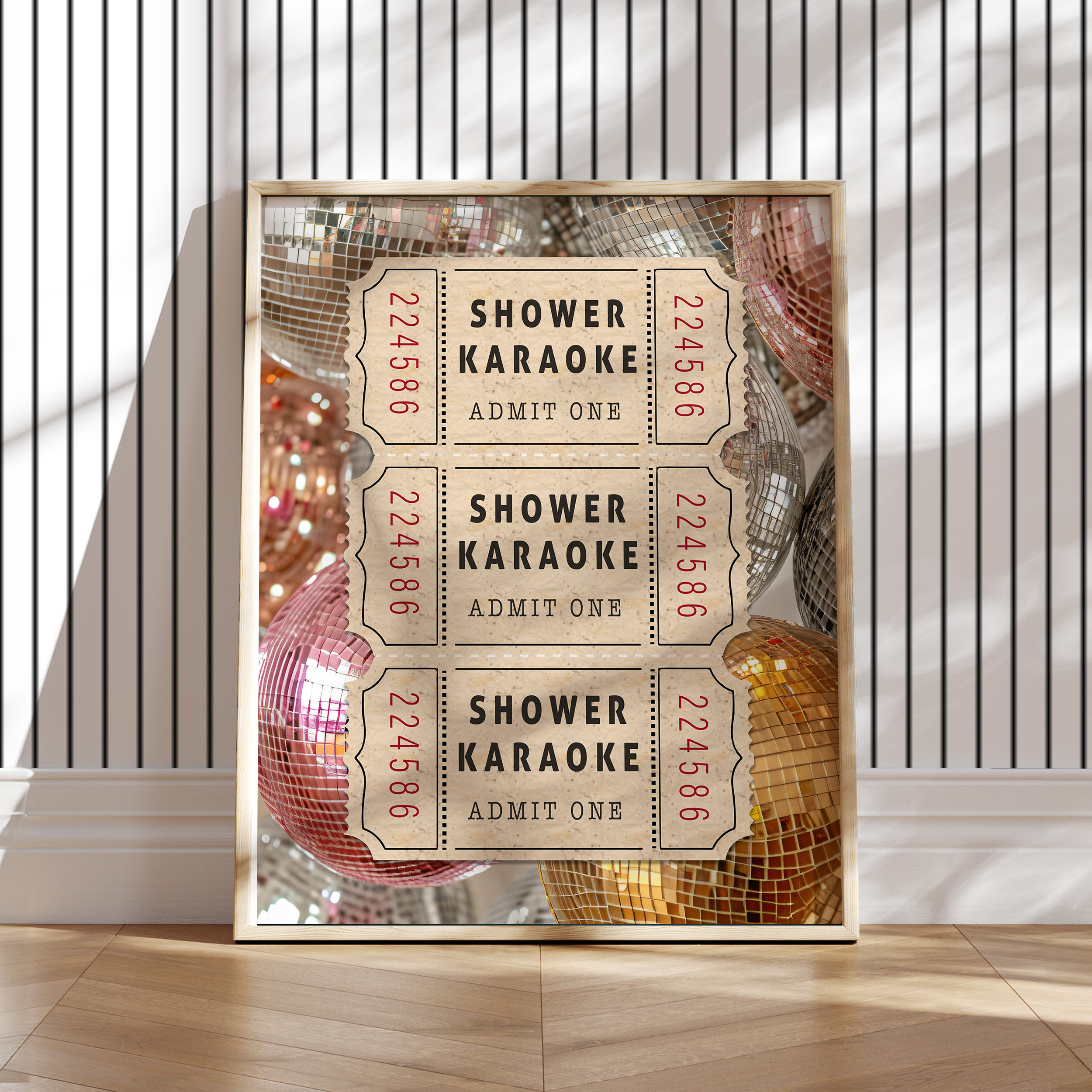 Shower Karaoke Ticket Print Bathroom Funny Wall Art Disco Balls