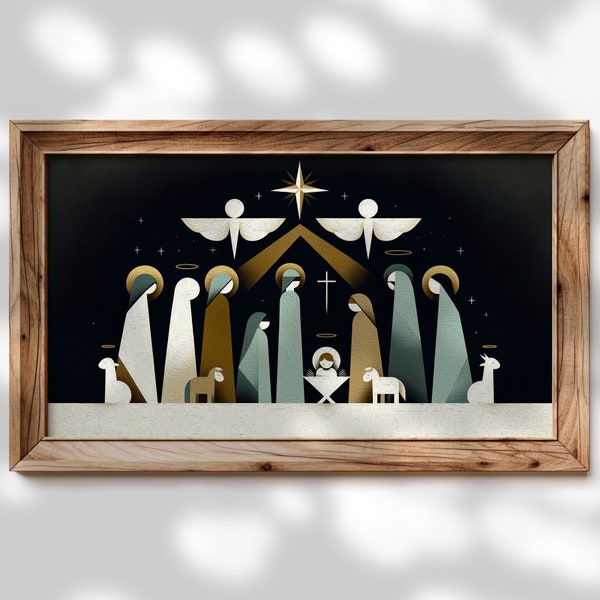 Modern Nativity scene for Samsung Frame TV art-  merry Christmas, IMMANUEL , God With Us, Digital Download, Mary and Joseph, Jesus , Bible