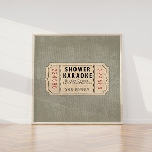 Shower Karaoke Ticket Print for Bathroom Funny Wall Art boho green neutral Aesthetic for Shower Singing Vintage Trendy Decor Digital poster