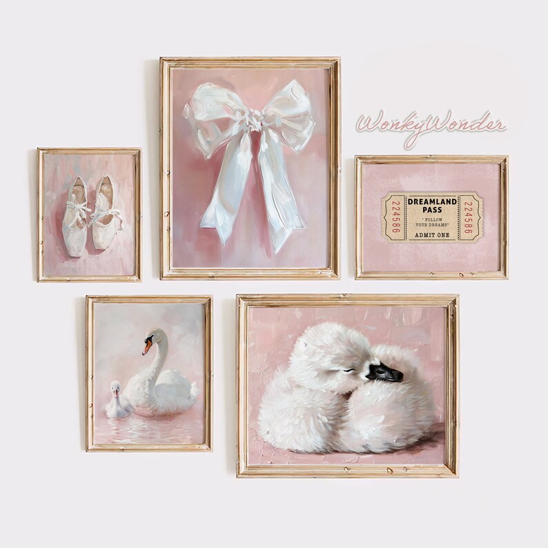 Printable Vintage Swan Pink Blush Gallery Wall Art Set of 5 Vintage ...