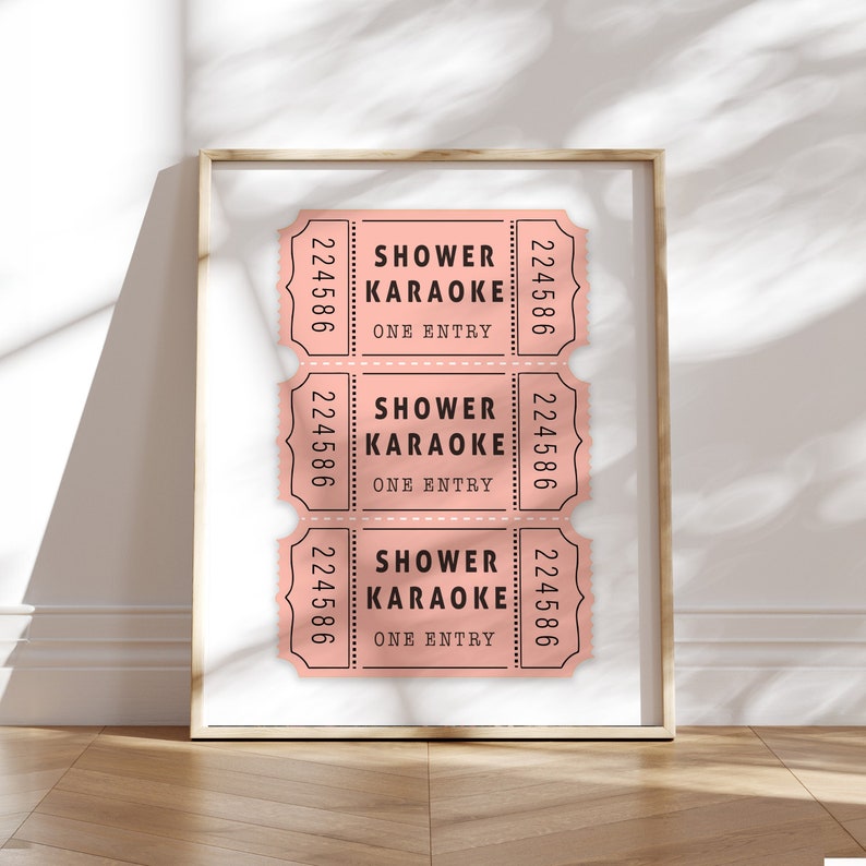 Shower Karaoke Ticket Print Bathroom Retro Pink Cream Aesthetic Shower ...