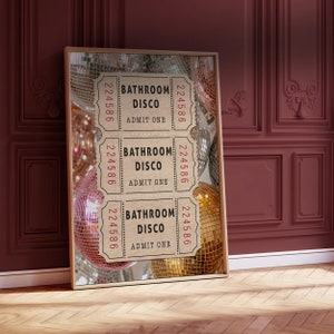 Funny Bathroom Disco Print Ticket Admit One Room Wall Art Disco Balls ...