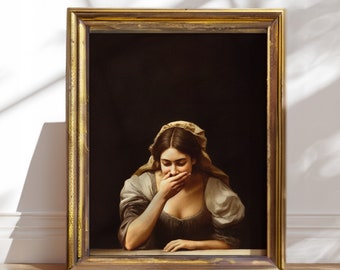 Funny Woman Oil Painting Print, Whiff of Discontent, Bathroom Humor unique unframed poster
