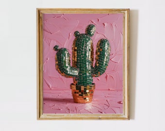 Disco ball Cactus Oil Painting Poster, lobby vintage western decor, Original Wall Art (UNFRAMED) poster, modern western design
