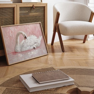 Blush Pink Swan Painting Print, Vintage Coquette Wall Art (UNFRAMED ...