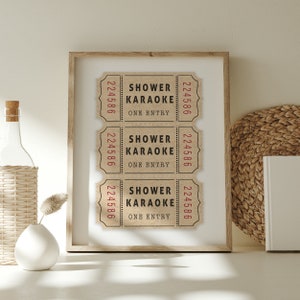 Shower Karaoke Ticket Print Bathroom Funny Wall Art neutral beige white Aesthetic Shower Singing Vintage Trendy Decor Digital Download