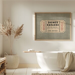 Shower Karaoke Ticket Print for Bathroom Funny Wall Art boho green neutral Aesthetic for Shower Singing Vintage Trendy Decor Digital poster