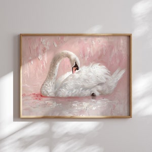 Blush Pink Swan Painting Print, Vintage Coquette Wall Art (UNFRAMED ...