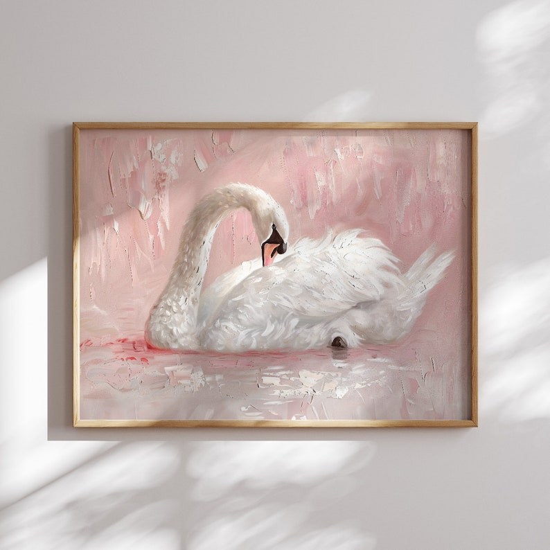 Blush Pink Swan Painting Print, Vintage Coquette Wall Art (UNFRAMED ...