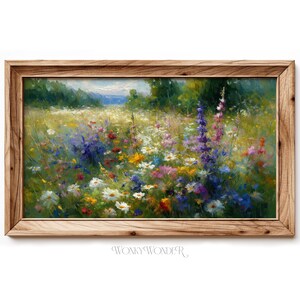 Frühling Wildblumenfeld - Ölfarbe Stil Digital Art für Samsung Frame TV, rustikaler Charme, bunte Gartenkunst 2024 trend