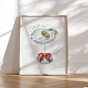 charleston oyster art Seashell Martini Print Bar Cart wall Art cyfrowe pobieranie modny letni wystrój kokarda Shell my? oliwka to dla ciebie