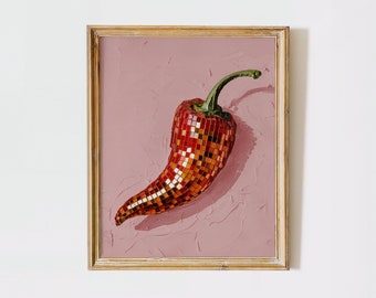 trendiges Wandbild für Küche Chili Print Diskokugel Kunst Wandkunst pink und rot