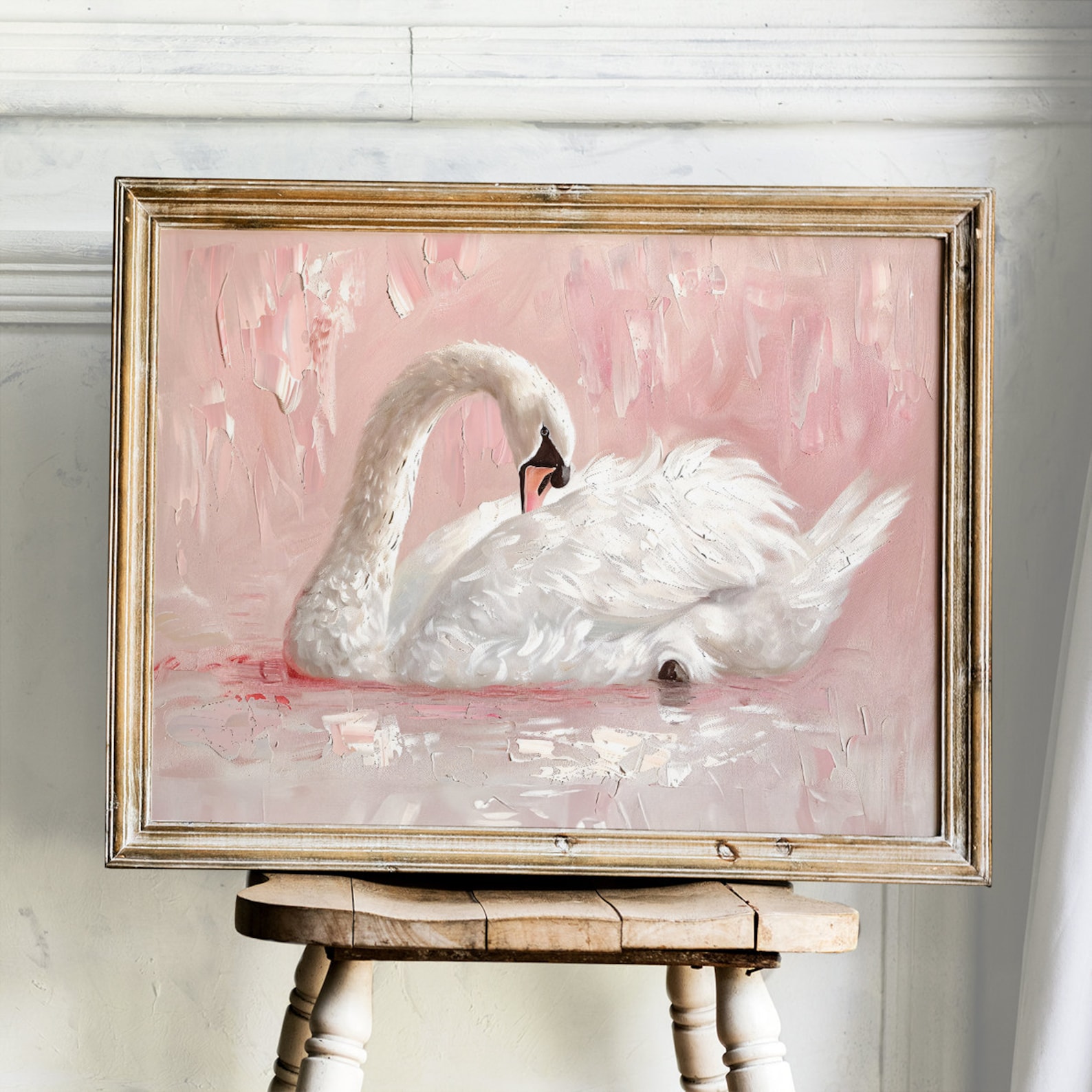Blush Pink Swan Painting Print, Vintage Coquette Wall Art (UNFRAMED ...