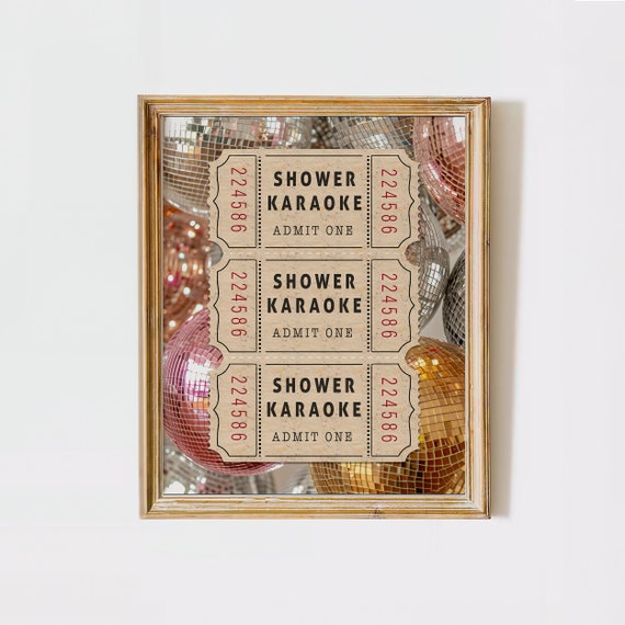 Shower Karaoke Ticket Print, Retro Bathroom Art Trendy Maximalist
