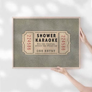 Shower Karaoke Ticket Print for Bathroom Funny Wall Art boho green neutral Aesthetic for Shower Singing Vintage Trendy Decor Digital poster