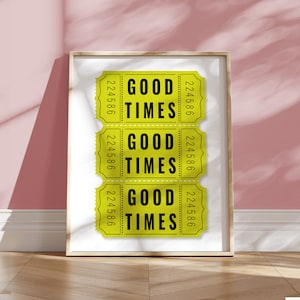 Retro Good Times Tickets lime grün Druckbares Plakat maximal Wandkunst, Aesthetic Trendy, digitaler Download