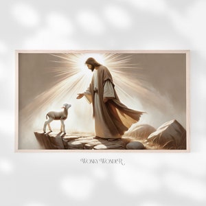 the good shepherd Frame TV art for Samsung Frame TV - Jesus, bible ,religious  wall art  Christ Will Save the Lamb - Digital Download